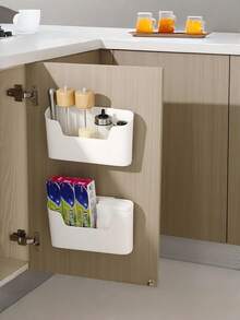 No-Drill Removable Wall-Mounted Storage Box, Divided Large Capacity Kitchen Spice Rack, Bathroom Wall Waterproof Miscellaneous Storage Basket, Kitchen & Bathroom Storage Shelf - White - View 8