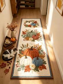 1 pieza Alfombra de pasillo con diseño de calabaza a bloques de color, alfombra larga para pasillo, alfombra de área, decoración del hogar, alfombra para sala de estar, decoración de habitación, alfombra lavable, regalo de Halloween - Calabaza con borde de color contrastante - Ver 3