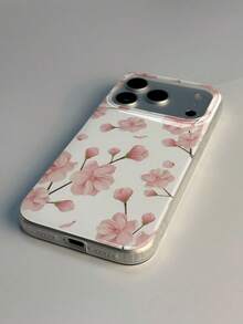 1pc Pink Floral Pattern Design Phone 17 Pro Max Phone Case, Compatible With Phone 16 Pro Max, 15 Pro Max, 14 Pro Max, Korean Style High-End Fashion Fun Phone Case, Compatible With 11/12/13/14/15/16 Pro Max Plus, Elegant Design Suitable For Men And Women, Perfect Gift For Girlfriend On Christmas, Valentine's Day, Easter, Wedding Season And Birthday! - White - View 4