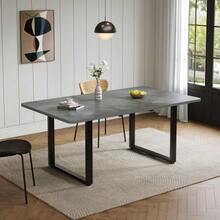 Mesa de comedor extensible con 3 longitudes, 140/180/220*80 cm, apta para 6-10 personas, forma rectangular, patas de metal, estilo sencillo, mesa para comedor, cocina, gris - Gris - Ver 4