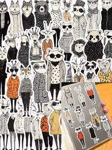 50pcs/Pack Retro Cartoon Fashion Animals Aesthetic Stickers, Decorative Decals For Stationery Notebook Phone Scrapbook Laptop Guitar Luggage Decals - Multicolor - View 2