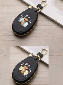 Car Key Case, Bear Print Key Holder, Pu Leather Key Pouch, Cute Bow Car Key Bag, Zipper Key Storage, Portable Car Key Case, Unisex Key Holder - Multicolor - View 17