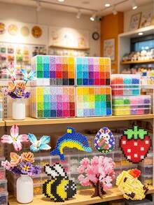 48/72/96/120色珍珠珠子套組 2.6mm迷你Perler珠手工套件，附多種工具，適合初學者與成人，壓力釋放藝術手工項目、手工藝裝飾、室內裝飾，Perler珠材質 - 拼豆套裝 - 查看 8