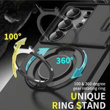 Compatible With Galaxy S26 Ultra S25 S24 S23 S22 Ultra S25 S24 S23 Plus A54 A55 A56 Phone Case, With Sliding Camera Cover + [Full Camera Protection], Equipped With 360° Rotating Ring Holder, Magnetic Car Mount, Matte Texture Shockproof Protective Case - Black - View 2