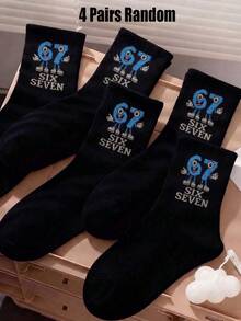4雙兒童中筒襪，隨機款式義大利Brainrot塗鴉Six Seven Hands 6 7迷因襪，返校季，開學第一天，兒童襪 - 彩色 - 查看 13
