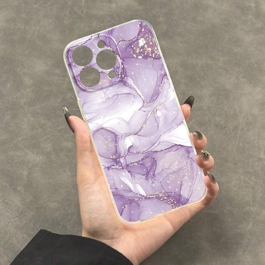 1 pieza Funda de teléfono minimalista con patrón de mármol de concha, alta transparencia, anti-caída, anti-rayones, anti-huellas, carcasa suave de TPU transparente, protección de lente de cámara compatible con Apple, Nothing, Pixel, cubierta protectora - Multicolor - Ver 1