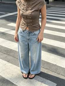 DEEKA Autumn New Women's European And American Style Fashion Minimalist Versatile Zipper Button Decor Vest Summer - Dark Khaki - View 2
