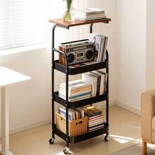 Senmeo Multi-Functional Metal Rolling Cart, Durable 3-Tier Shelf With Casters, Holds Snacks/Files/Books, Easy To Relocate - Perfect For Kitchen/Desk, Seasonal Storage Upgrade - Four Layers - Black - View 8