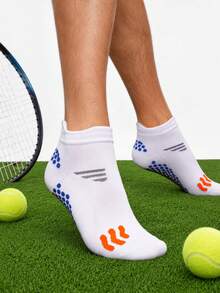 4 Pairs Random NoveltyMen Color Block Dot Pull Tab Ankle Socks, Antislip Heel Side Stripe Tennis Sports Socks, Breathable Moisture Wicking CasualSocks - Multicolor - View 4