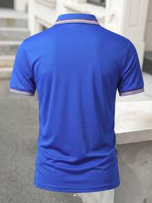 Men's Colorblock Striped Trim Short Sleeve Polo Shirt, Regular Fit, Classic Casual, Suitable For Daily Wear, Golf, Work, Versatile Top Sports - Blue - View 7