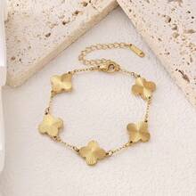 1 Set Premium Fashion Handmade Polished Stainless Steel Four-Leaf Clover Necklace, Bracelet, Earring Set For Women Daily Wear Jewelry - Yellow Gold - View 11