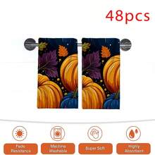 2/4/48pcs Autumn Series Deep Blue Contrast Pumpkin Pattern Printed Kitchen Towels - Ultra Soft, Highly Absorbent Polyester Tablecloths And Hand Towels, Perfect For Holiday Decor, Kitchen Decor, Party Decor. - Multicolor - View 15