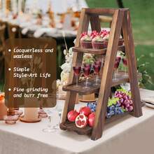 Soporte de madera para magdalenas de 3 niveles, juego de mesa de postre plegable, juego de columpios para embutidos, aperitivos, frutas, perfecto para bodas, cumpleaños, fiestas - 1 - Ver 8