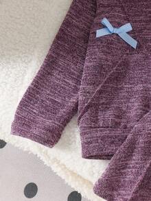 2pcs Baby Girl Minimalist Comfortable Style 3D Butterfly & Multicolor Bow Decor Round Neck Long Sleeve Top + Matching Pleated Skirt Set, Spring/Autumn Thin - Purple - View 6