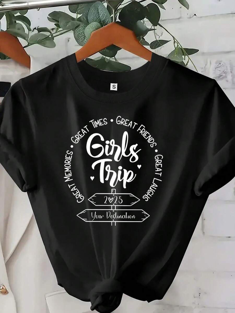 Trip 2025 Custom T-Shirt, Weekend Tee, Custom Summer Vacation T-Shirt, Best Friends Summer Trip Tee, Trip Matching Shirt - Black - View 1