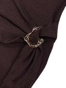 Women's Brown Pleated Waist Mini Dress | Sleeveless Fitted Buckle Design - Brown - View 7