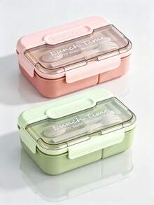 1pc Lunch Box, Bento Box, Large Capacity 3-Compartment Design, With Utensils, Microwave And Dishwasher , Suitable For Back To School, Office, Outdoor, Picnic, School, Ideal Choice For Students And Office Workers, Picnic And Camping, Kitchen Supplies - Multicolor - View 1