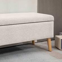Upholstered Bench With Storage 110 X 39 X 45 Cm In Beige With Linen Look For Hallway, Bedroom, Living Room, Made Of Rubberwood - Beige - View 6