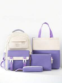 Balo học sinh 2026 phối màu dễ thương, nhiều ngăn, bằng nylon, combo balo đựng laptop - Nhiều màu - Xem 3