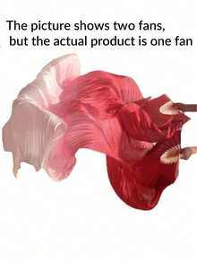 1pc Belly Dance Fan, Gradient Color Long Faux Silk Fan, Dance Performance Prop - Multicolor - View 7