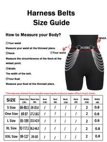 S-XXL Size PU Leather Chain Belt With Double Layer Chain For Punk Style Hip Hop Party, Rivet Adjustable Waist Cincher Accessory For Women - Black - View 3