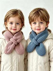 Baby Winter Solid Color Versatile Knitted Hooded Scarf - Fashionable Soft Wool Scarf, Suitable For Outdoor Use - Multicolor - View 1