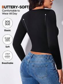 Women's Basic Long Sleeve Fitted Blouse - Black - View 2