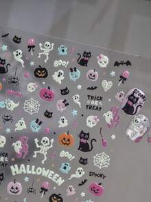 1pc Small Design Fluorescent Halloween Nail Art Stickers, Self-Adhesive Nail Decals With Pumpkin, Ghost, Spider Web, Witch And Stained Glass Pattern Design For Nail Decoration - Multicolor - View 5