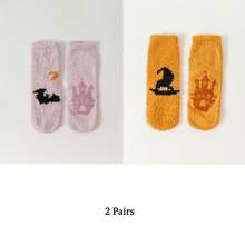 1/2/3/4 Paar Halloween Socken, Kürbis Muster Socken und Fledermaus Muster Damen Socken. Rutschfeste Bodensocken, Socken für den Innenbereich - Verschiedenfarbig - Übersicht 18