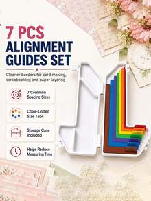 Paper Craft Alignment Guide Set With Storage Box, 7-Piece Precision Layering And Applique Spacers, Suitable For Card Making And Scrapbooking, Color-Coded Tools With Size Labels, 1/16 To 1/2 Inch Increments - Multicolor - View 2