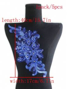 Xdh2490 3d 刺繡貼花帶珠子適合婚紗、正裝、diy 服裝、刺繡補丁,長度：39 厘米,寬度：16 厘米 - 寶藍色 - 查看 9
