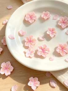 50pcs Pink Cherry Blossom Resin Charms, Flatback Flower Ornaments DIY Hair Clip Nail Art Cream Glue Accessories - View 2