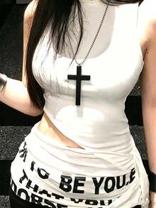 3pcs Cross, Bat, Geometric Pendant Necklaces, Black Wood & Metal, Punk Y2K Style, Suitable For Daily Outfit, Party Accessories - Multicolor - View 10