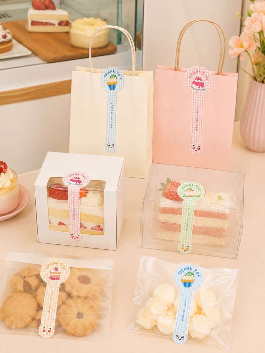 1pc 1-Sheet/10pcs Baking Striped Plaid Stickers, Ins-Style Canning Decoration Thank You Sealing Labels - Multicolor - View 1