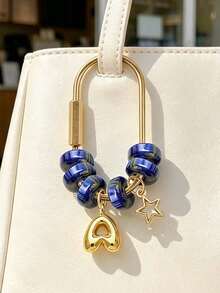Blue Beaded Letter Keychain,Simple Brass Keychain Holder Clasp With Star Pendan,Fashion Bag Charms, Car Keychain,Gift For Women Girls Handbag Decor - Multicolor - View 4