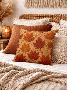 1/2/4pcs 17.7X17.7 Inch Autumn Maple Leaf Throw Pillow Cover - Textured Cushion Case Suitable For Sofa Bed, Zipper Closure, Machine Washable Fall Decor With Warm Earthy Maple Leaf Print, Cozy Contemporary Bedding Cover For Home - Orange - View 7