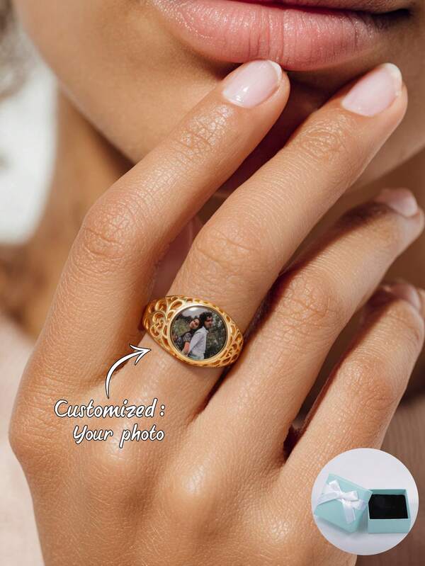Anillo personalizado con foto a color, regalo para el Día de la Madre, regalo de San Valentín, regalo de cumpleaños, regalo de aniversario, regalo de graduación, regalo de Navidad, regalo de alta gama para familiares, amigos y compañeros de clase, glamour de Año Nuevo