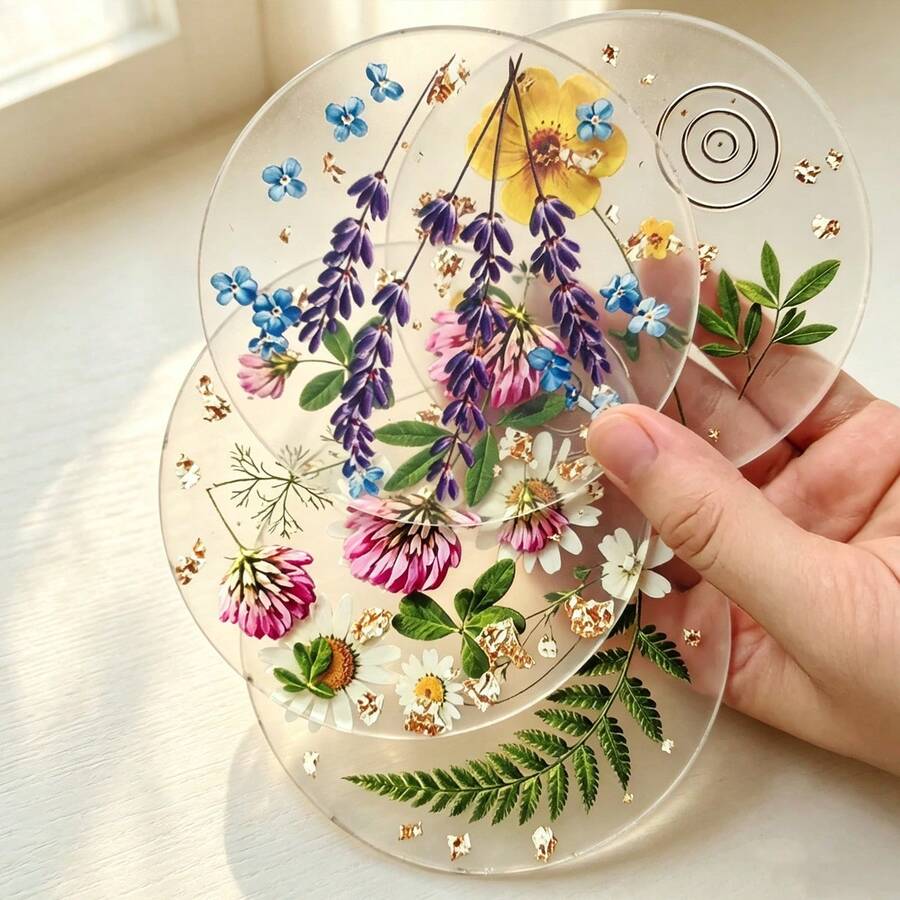 壓克力杯墊 彩色印花 野花藝術設計 2D平面圖案 婚禮生日禮物 桌飾 - 彩色 - 查看 1
