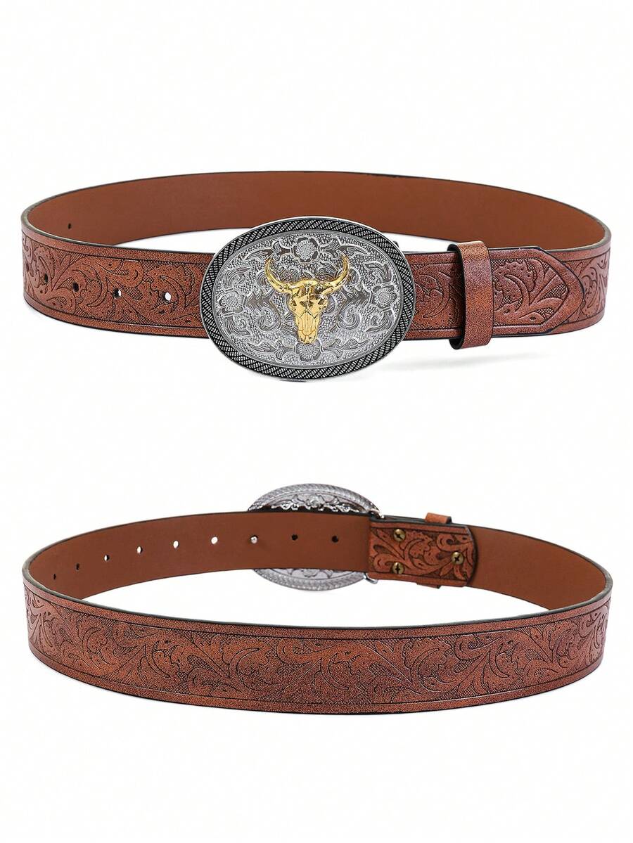 1pc Vintage Men's Belt Elegant Style Casual Artificial PU Wide Belt, Suitable For Casual Pants, Skirts, Daily, Work, Date, Party, Christmas, Valentine's Day - Men's Belt - View 1