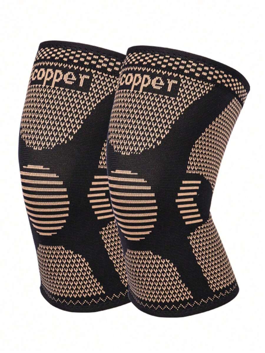 1pc/2pcs Copper Fiber Knee Support, Compression Knee Sleeve, Unisex, Suitable For Running, Meniscus Tear, ACL, Arthritis, Fitness Workout - Gold - View 1