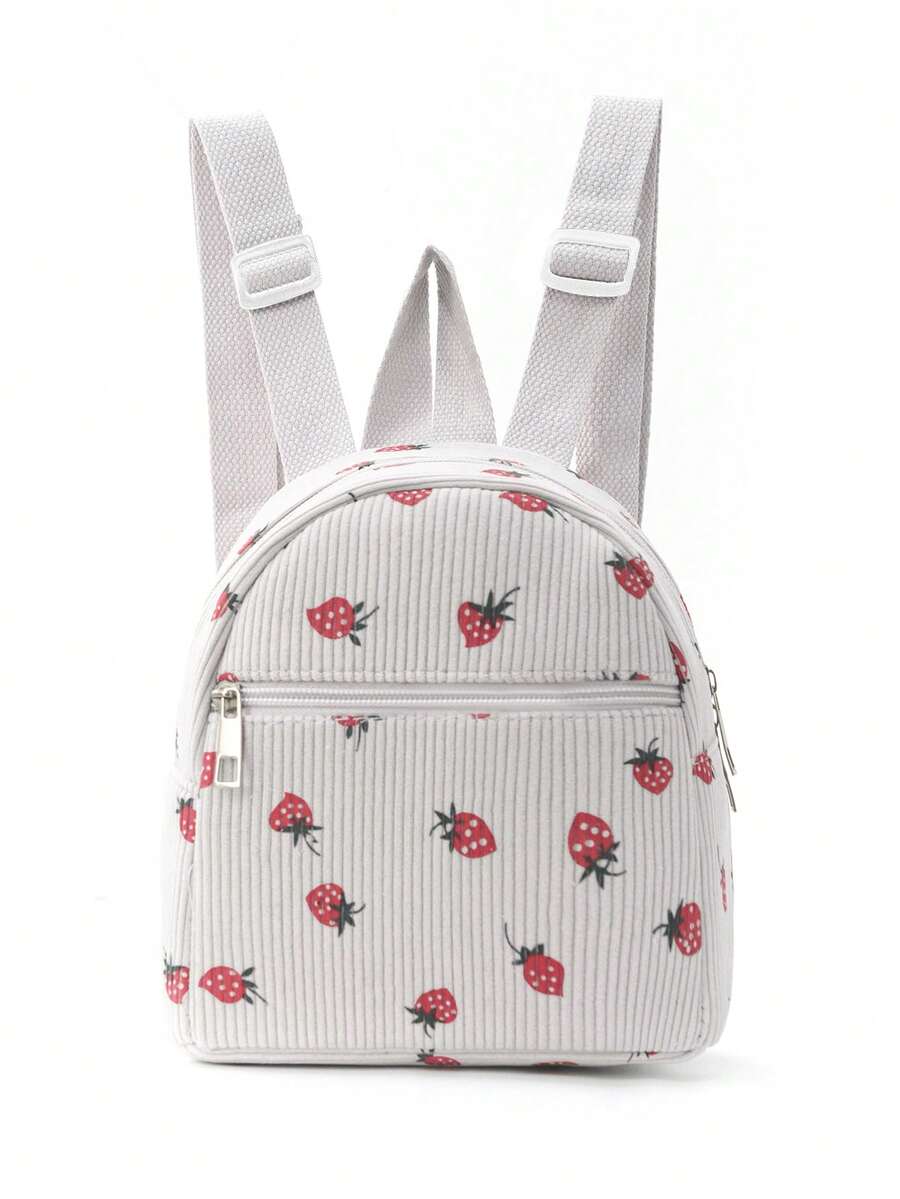 1pc Mini Cute Solid Color Corduroy Backpack, Suitable For Girls, Travel, Vacation, Holiday Gift - Beige - View 1