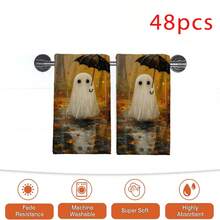2/4/48pcs Halloween Series Autumn Rainforest Umbrella Ghost Pattern Printed Kitchen Towels - Ultra Soft, Highly Absorbent Polyester Tablecloths And Hand Towels, Perfect For Holiday Decor, Kitchen Decor, Party Decor. - Multicolor - View 14
