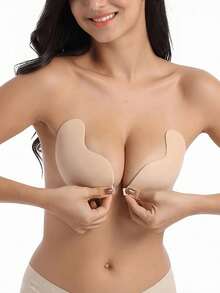 2 Pairs Seamless Invisible Push-Up Strapless Backless Front-Closure Self-Adhesive Silicone Breast Pads For Women (Black + Apricot) - Multicolor - View 2