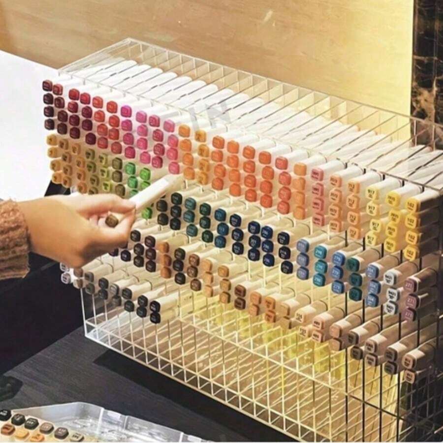 1pc - Compact Acrylic Marker Storage Box With 18 Compartments - Multi-Functional Desktop Organizer For Watercolor Pens, School And Office Supplies, Home Decor Display Box, Cute Office Supplies, Desktop And Drawer Storage Organizer