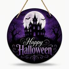 2D Flat Multiple Styles Round Wooden Door Hanging Signs, Witch Welcome Broom & Potion Bottle, Pumpkin Ghost Happy Halloween, Full Moon Black Cat Pumpkin, Moonlit Castle Bats, Entryway Window Holiday Decorative Hanging Tags, Suitable For Autumn Or Halloween Decoration - Hanging Ornament - View 6