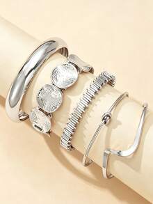 11/6/5/1pc Set Vintage Fashion Glamorous Wavy Knot Round Patchwork Silver Bracelet Suitable For Women's Daily, Party And Vacation Wear, Gift - Silver - View 6