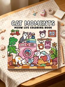 1pcCat Moment Coloring Book, A Comfortable And Cute Coloring Book For Everyone, Featuring Cozy And Lovely Patterns To Help You Relax(Essential For Hand Painting), Bold And Simple Design, Painting Gift For Holidays, Birthdays, And Parties - Multicolor - View 2