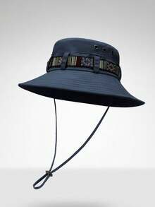 Unisex Hiking Hat With Striped Pattern, Summer Outdoor Sun Protection Camping Beach Travel Denim Bucket Hat For Men And Women - A - View 4