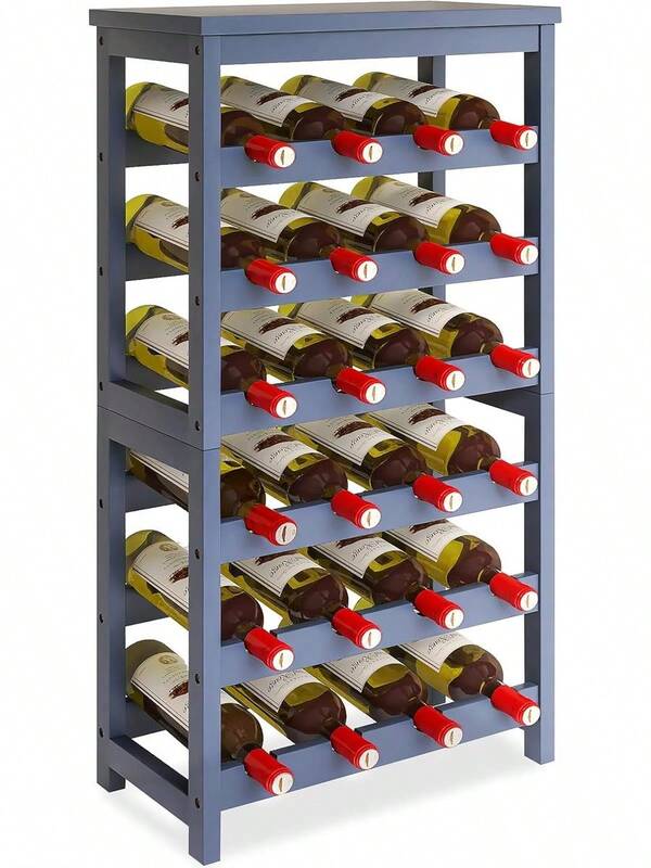 Estante para vino de bambú, 24 botellas, estantes de almacenamiento con mesa, 6 niveles, sin tambaleo, organizador de vino, mesa de pie, color café
