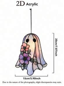 1pc Acrylic Ghost Flower Hanging Decor, Floral Acrylic Pendant Decoration, Window Hanging Ornament, Bohemian Gothic Wall Hanging, Personalized Decorative Accessory, Witchy Room Decor, Pastoral Home Decor, Suitable For Plants And Windows, Halloween Decor, Fall Decor, Room Decor - Multicolor - View 12